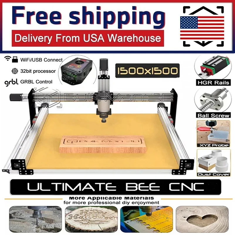 

US Stock 1515 ULTIMATE Bee CNC Full Kit XPROV5 GRBL System Upgraded Ball Screw DIY Wood Milling Engraver BulkMan 3D