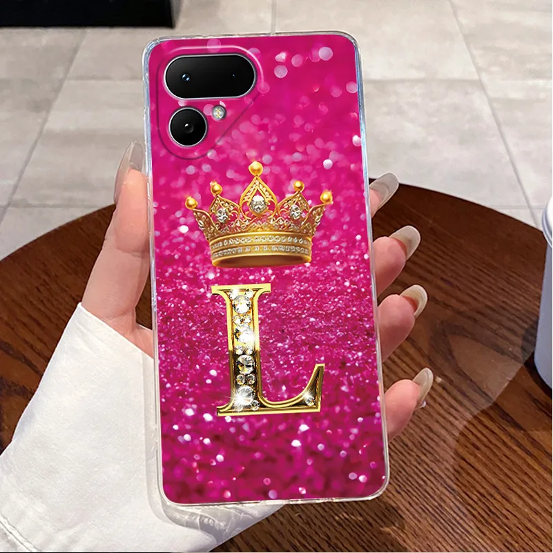 Transparent TPU Soft Phone Case with A-Z Letter Crown Pattern - Shockproof and Fashionable Design