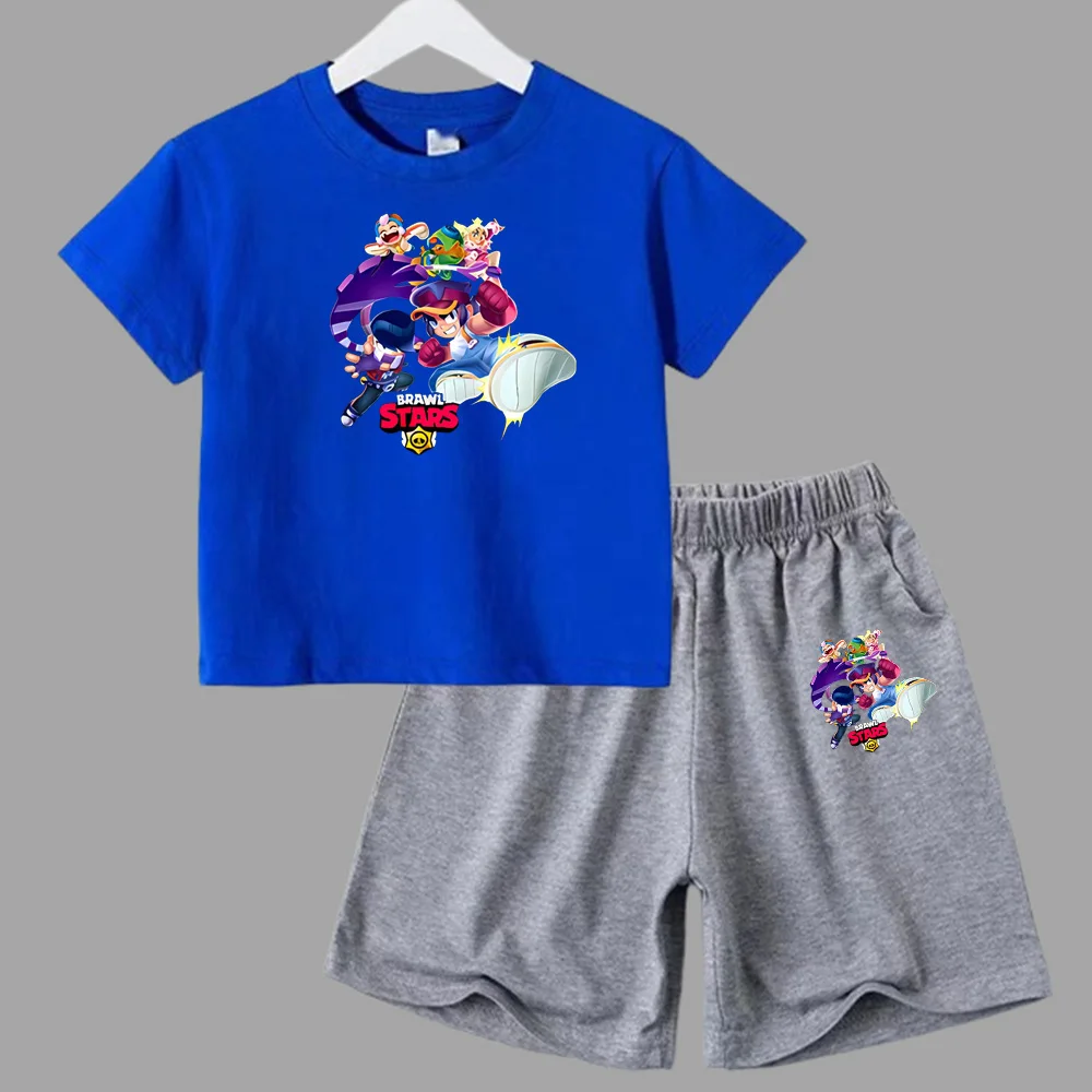 thumbnail image 1 of Conjunto de 2 piezas de camiseta y pantalones cortos de algodón para adolescentes y niños, juego de lucha, ropa deportiva de manga corta de verano para niño y niña, 1 of 5