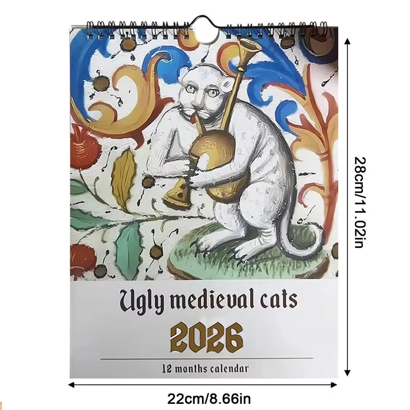 Enchanting 2026 Medieval Cat Art Wall Calendar - 12 Months of Whimsically Unique Feline Illustrations