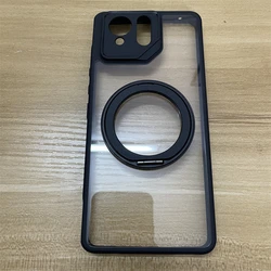 Magnetic Clear Back Shockproof Case with Ring Stand for ROG Phone 9 Pro (Black transparent)