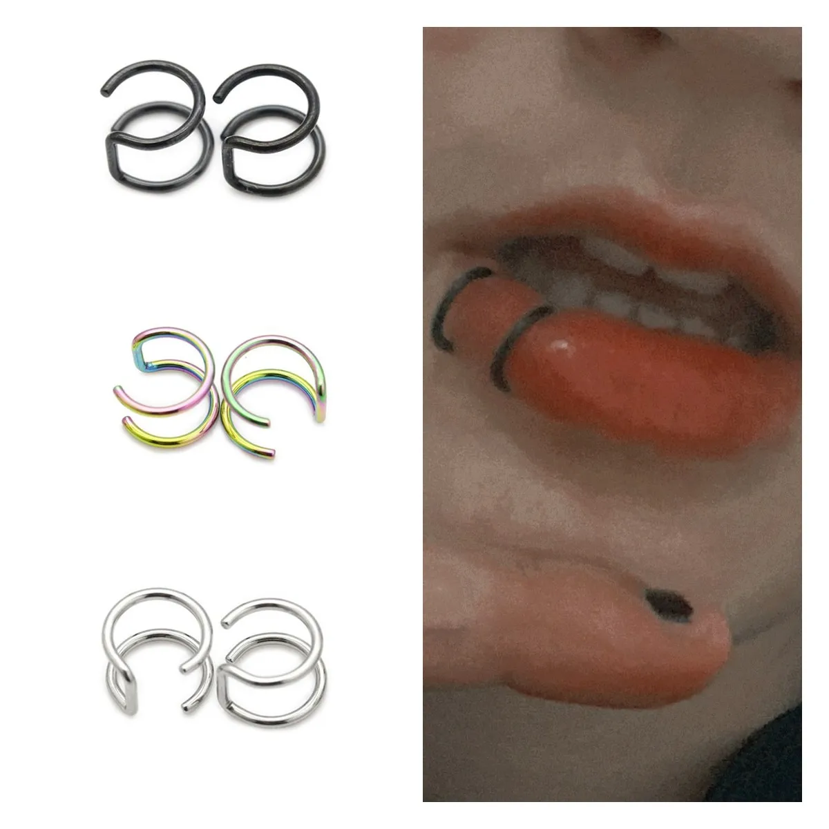 Women Lips Rings 2pcs Piercing Jewelry