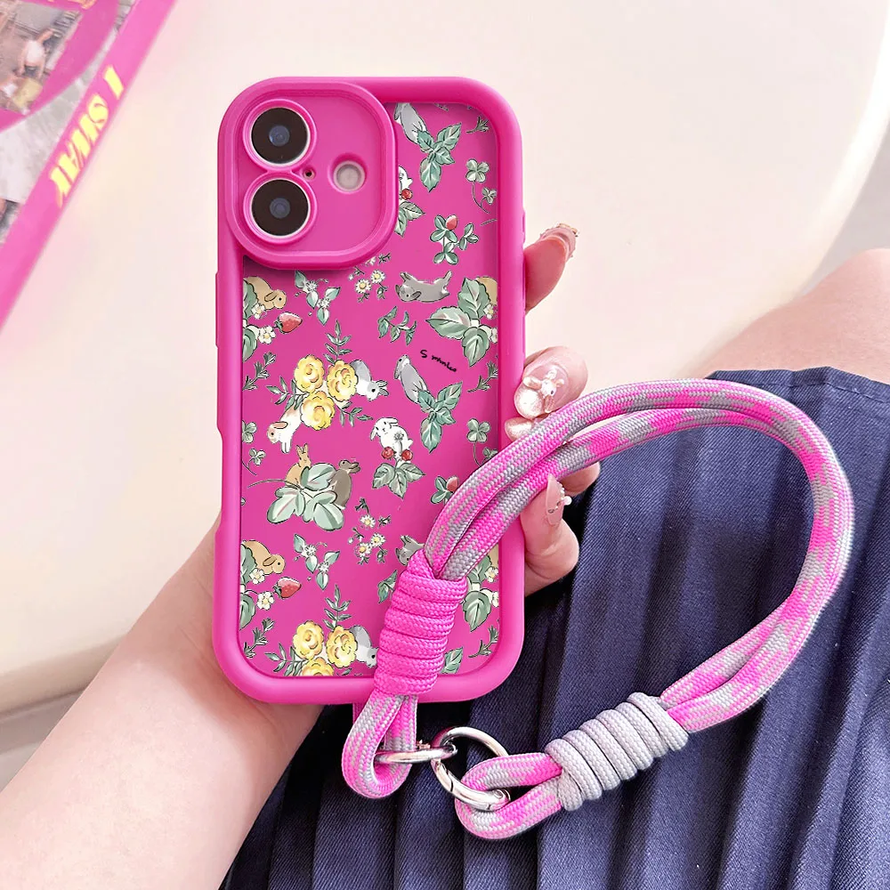 Floral Rabbit Phone Case with Wrist Chain Lanyard