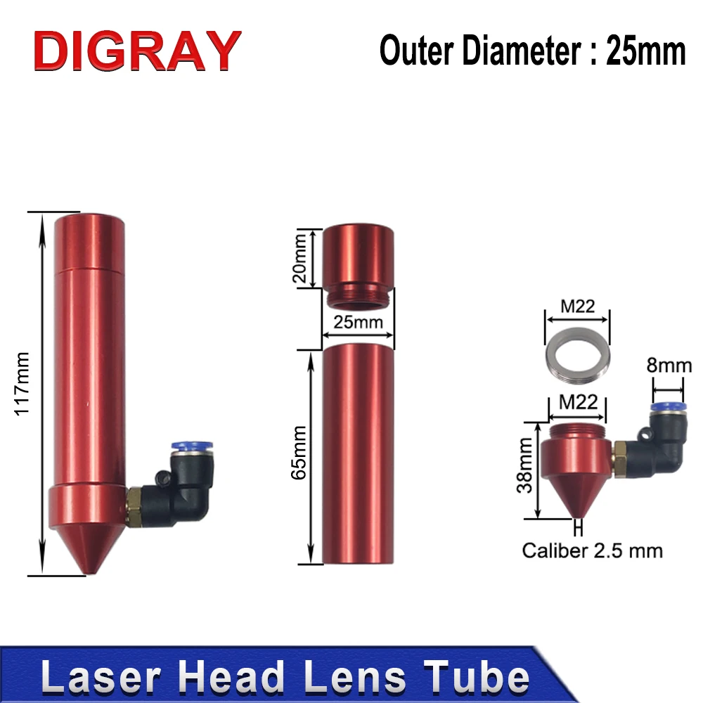 DIGRAY Co2 Laser Head Tube Outer Dia 25mm is Suitable For Focusing Lens With Dia 20mm Focal Length 50.8/63.5/76.2mm.
