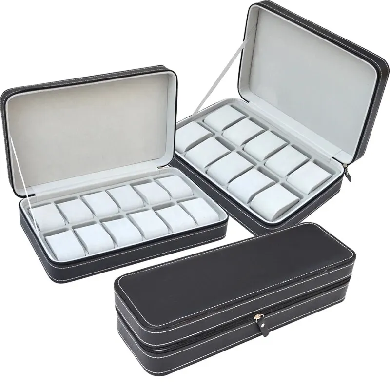 Slot Watch Box Portable Travel Zipper PU Leather Storage Case Watch Display Box Business Trips and Gifts 6,10,12 watch storage box