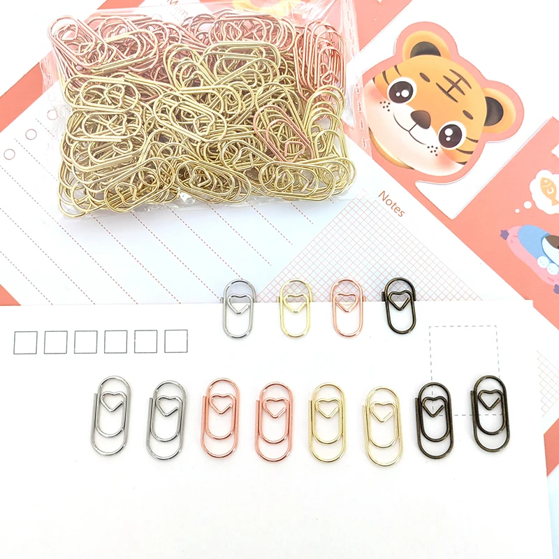 50pcs Kawaii Love Heart Paper Clips Tickets Photo Binder Clips Bookmarks Tiny Paper Korean Stationery Office Supplies