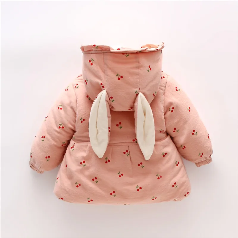 Baby Girl's Cotton Jacket Cute Cherry Hooded Girl's Cotton Jacket For Autumn And Winter Warm Winter Clothing