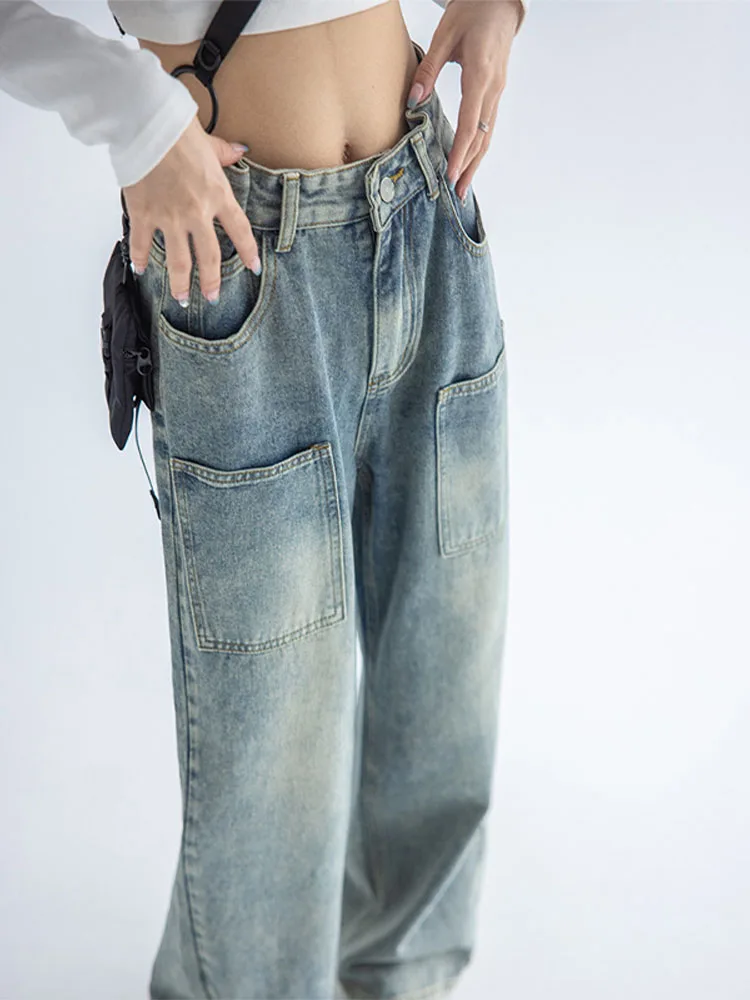 

Autumn 2022 Womens High Waist Blue Women's Wide Leg Jeans Baggy Denim Straight Jeans Casual Fashion Trousers Basic All-match