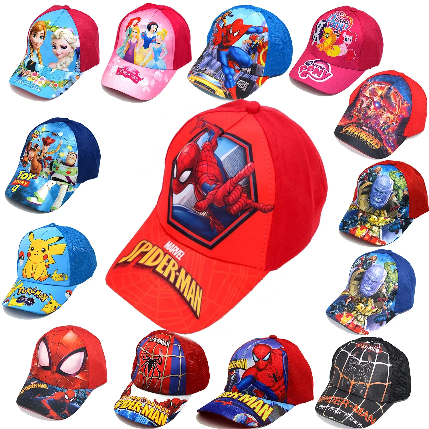 Nuovo Anime Disney Frozen Princess Mickey Minnie Mouse Kids Brand Hat Boy Girl Travel Spiderman Baby Caps Figure Gifts Toys 2-8Y