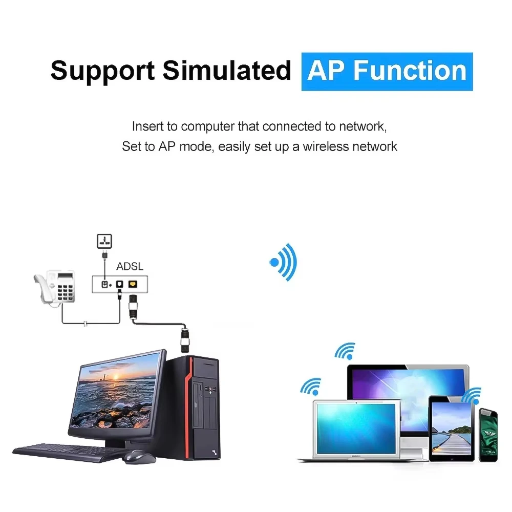 150Mbps 미니 USB WiFi 어댑터 2.4GHz 무선 네트워크 카드 802.11 b/g/n WiFi 수신기 셋톱박스용 LAN 동글 RTL8188