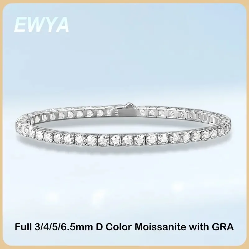 

EWYA 2023 New In GRA Certified 3/4/5/6.5MM White Full Moissanite Tennis Bracelet for Women Men 925 Silver Diamond Link Bracelets