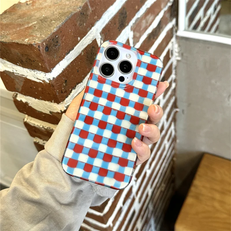 Niche Red and Blue Plaid Wrist Chain Phone Case - Best Friend Gift