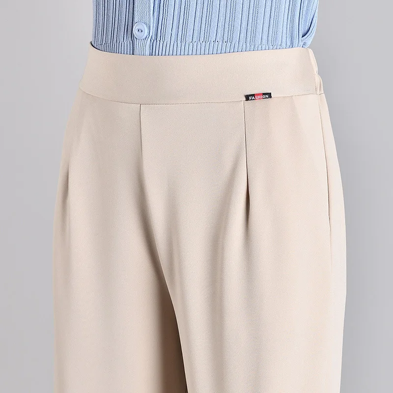 Spring and Autumn Women's Elastic High Waist Solid Shirring Pocket Wide Leg Sports Harlan Trousers Fashion Casual Loose Pants