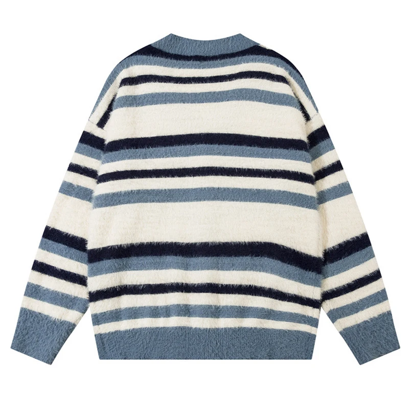 Vintage Farbblock Patchwork Strickjacke Neue Harajuku Streifen Strickpullover Hip Hop Streetwear Strickwaren Unisex Kleidung Tops_voghion.com