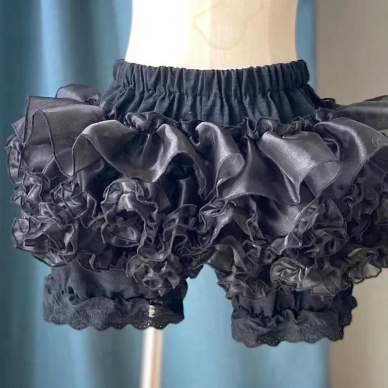 ThiCc Pantalon long bloomer pour femme - Bordure en dentelle - Pantalons victoriens Y2K - Taille élastique - Pantalon de soubrette à volants
