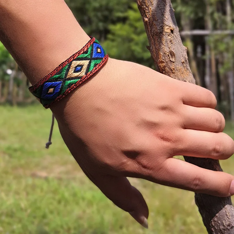 Bohemia Retro Wrap Embroidered cloth Rope Bracelet for Men Unisex Wristband Cotton Summer Holiday Jewelry Gift