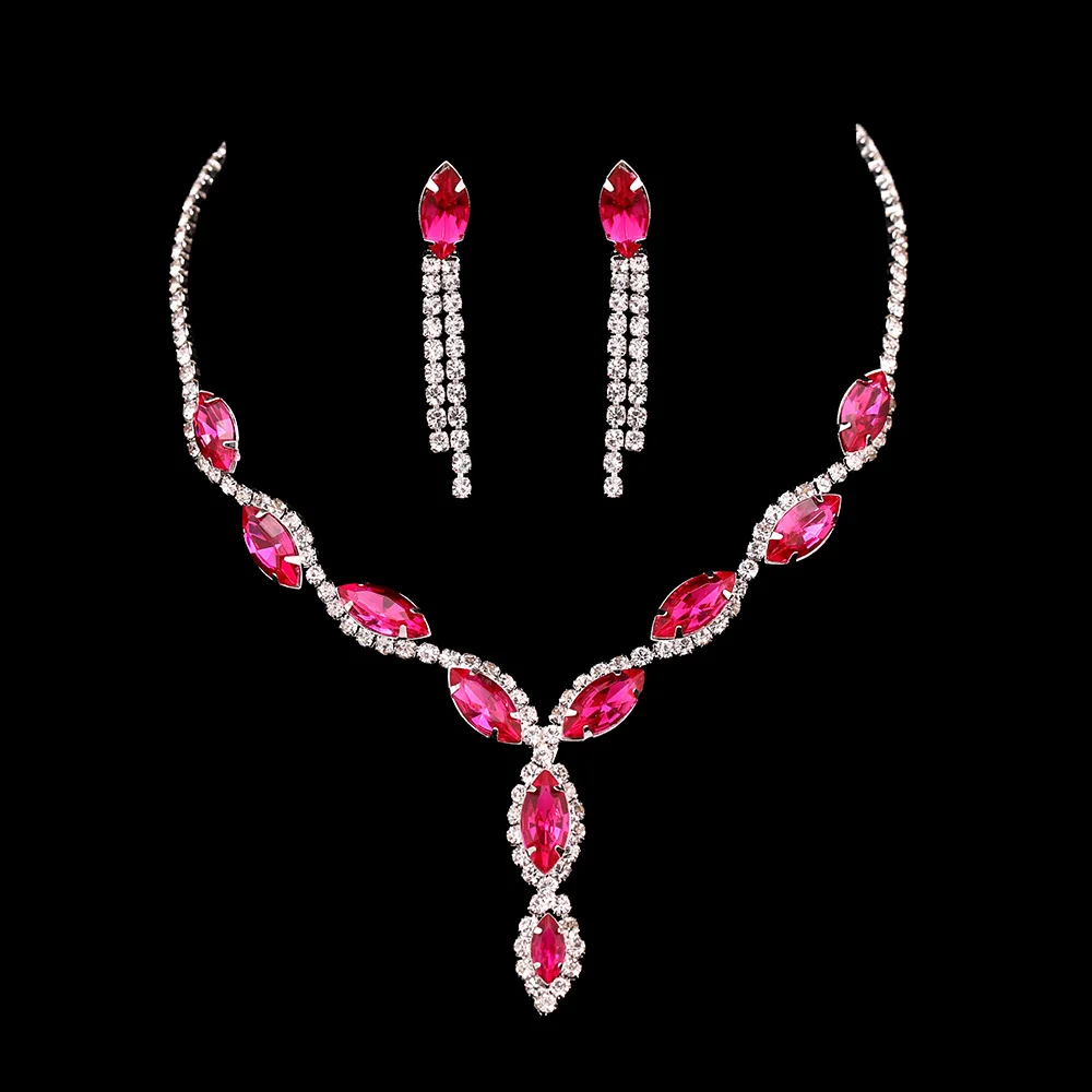Women's Prom Wedding Jewelry Set Fashion Crystal Flower Tassel Necklace Earrings Bridal Set bridal jewelry sets