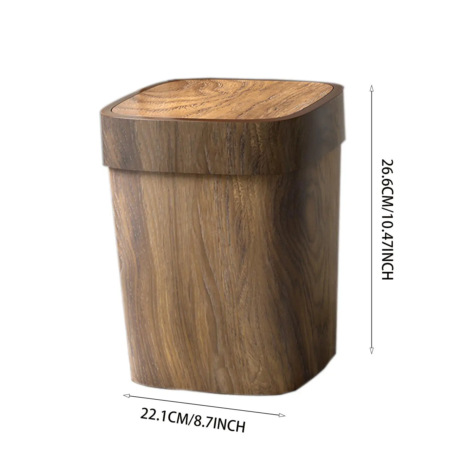 Cestino Bagno Con Finitura Legno - Pattumiera Retro 22x22x27cm, Per Casa E Ufficio