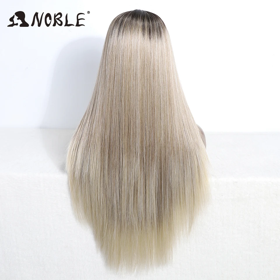 Noble Synthetic Lace Front Wig Lace Part Wig Long 28 Inch Cosplay Blonde Ombre for Women Synthetic