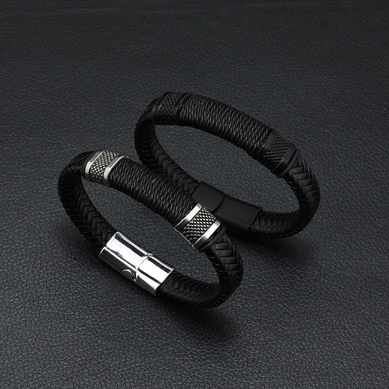 Men Leather Detachable Magnetic Clasp Bangle Bracelet