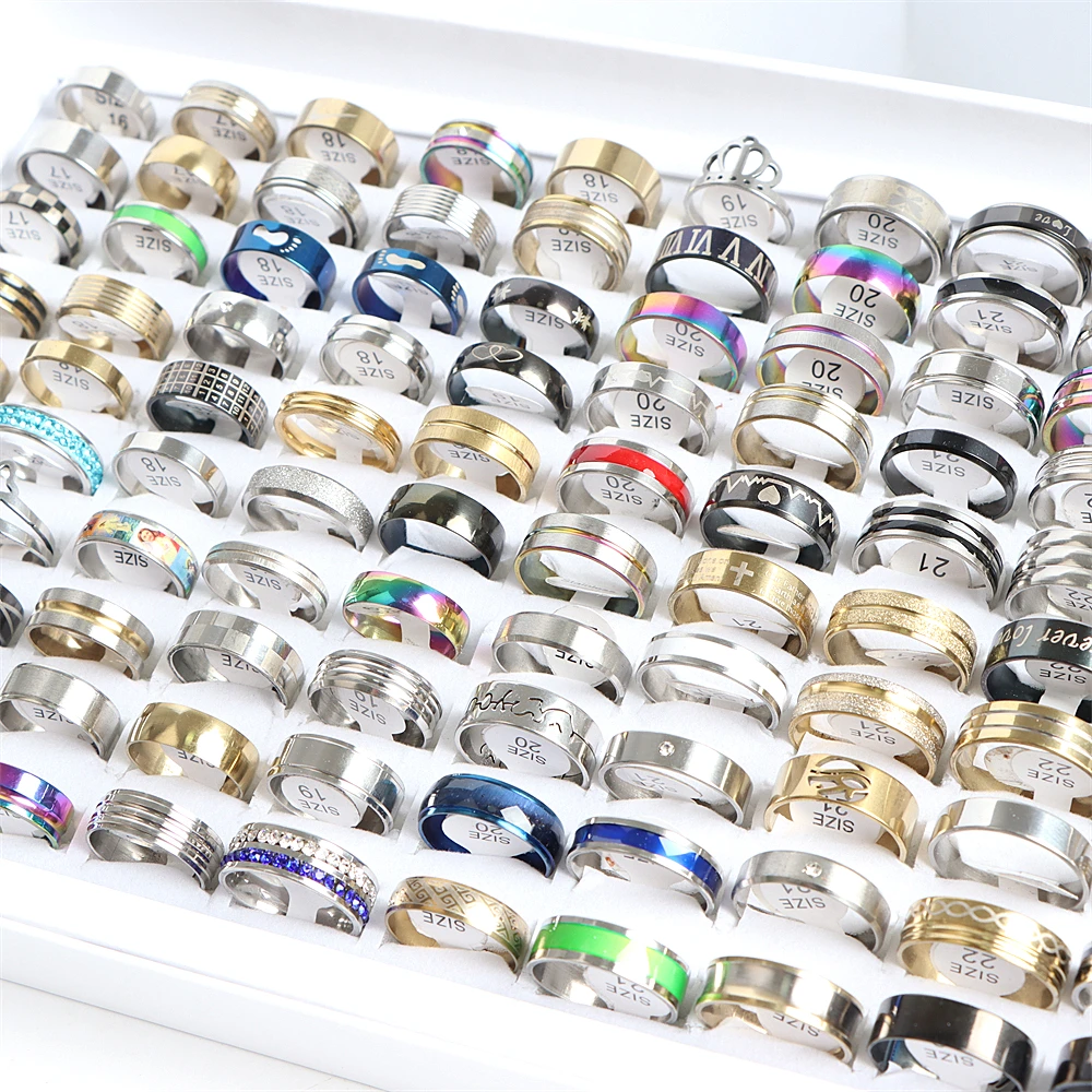 10/20 Pcs/Lot Fashion Multi Style Stainless Steel Jewelry Rings Zircon Crystal Spinner 5 Colors Punk Spikes Ring Set Gold Color Rings Stainless Steel Ring Finger Ring Fidget Spinner Ring Zircon Crystal Ring Adjustable Rings For Womens Mens Gift