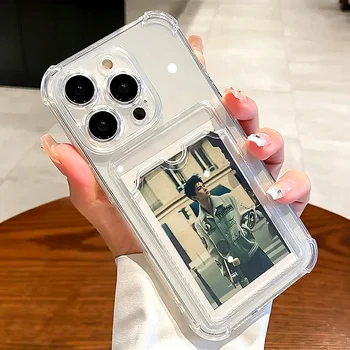 Transparent Card Bag Holder Phone Case For iPhone 11 12 13 14 15 16 17 Pro Max Plus AIr Wallet Shockproof Cover 1