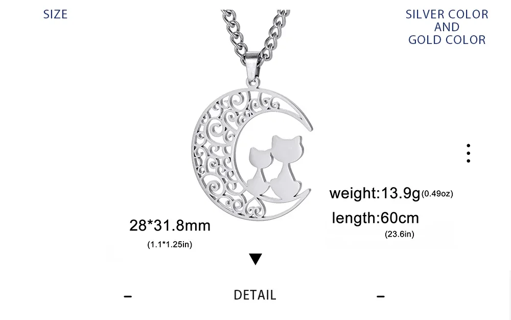 Stainless Steel Cat & Moon Necklace