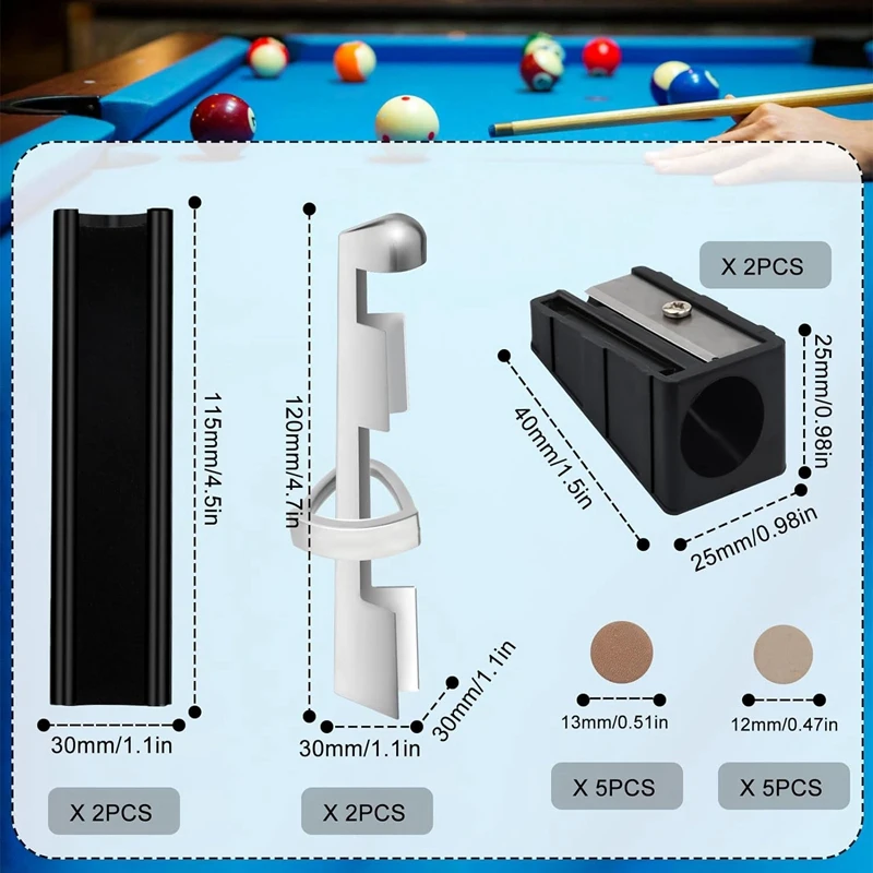 Billiard Cue Tips 2 Cue Clamps, 10 Cue Tips, 2 Pool Ball Shapers, 2 Cue Tips Trimmers 6