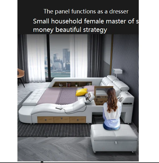 Light Luxury Leather Multi-functional Intelligent Projection Bed Modern Simple 1.8 Double Bed Storage Wedding