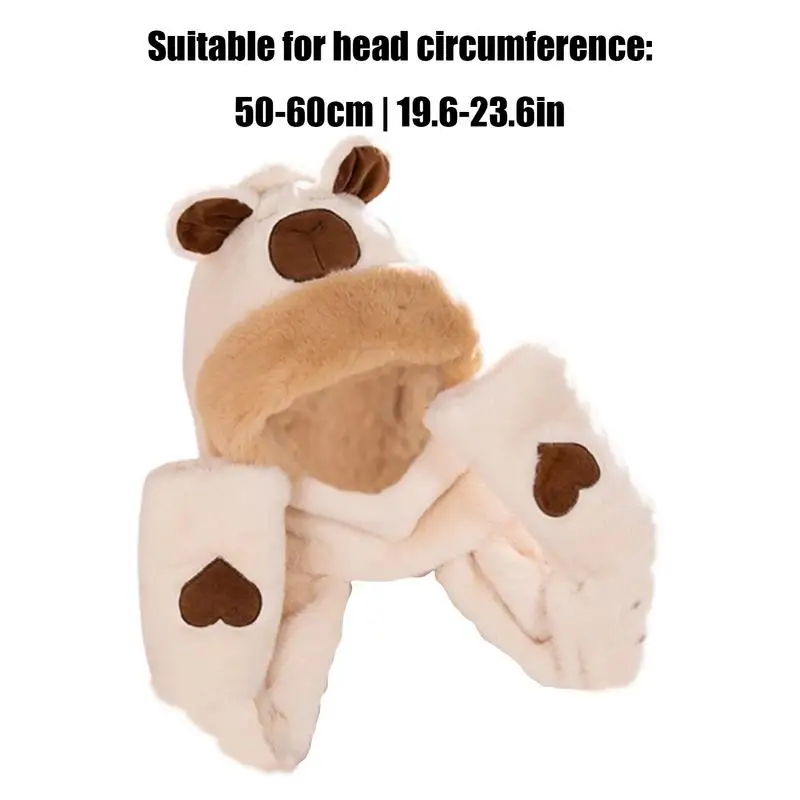 Hooded Scarf with Gloves Capybara Winter Scarf Hoodie Warm Hoodie Hat Gloves Set Soft Plush Thick Hat for Men Women