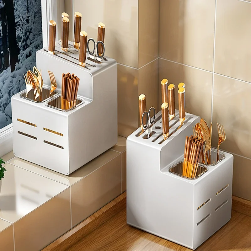 

Stainless Steel Chopsticks Storage Boxes Kitchen Spoon Knife Chopsticks Tube Wall Mounted Countertop Dual-use Knife Storage Rack