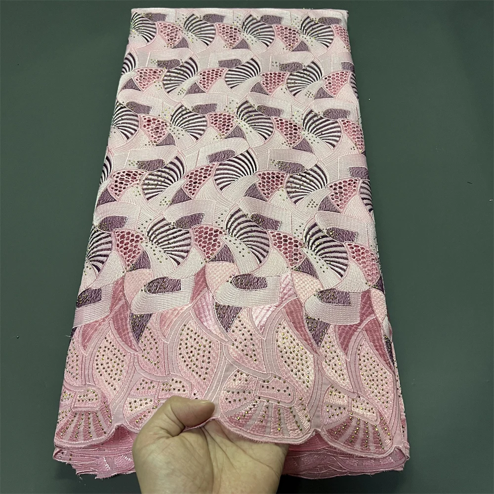 2025 African Nigerian for Dress Sewing High Quality Tulle Lace Fabric Damask Cotton Pure Embroidery Wedding Party 5Yard PS0083 6