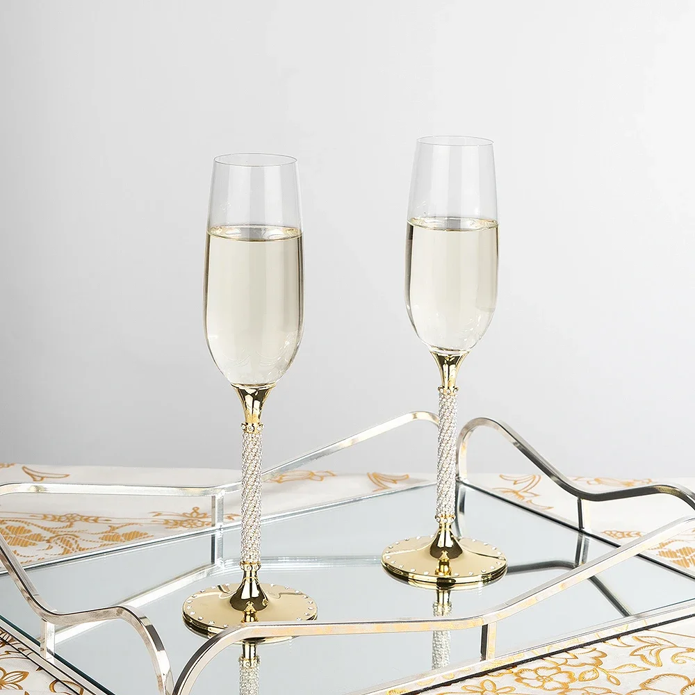 

200ml Glass Champagne Flutes Glass Crystal Toasting Goblet Cup Diamond Rimmed Decoration Goblet Drink Cups For Wedding Gift