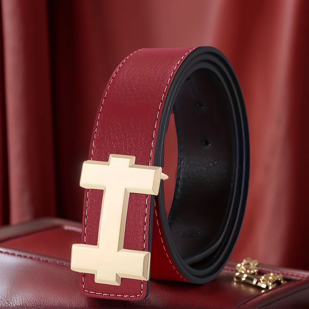 3.5cm Stylish Designer Belt with Gold and Silver Smooth Buckle