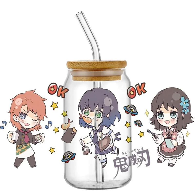 cartoon Demon Slayer 16OZ UV DTF Cup Wrap Transfer Stickers Labels christmas DIY Waterproof For Libbey Glass Can