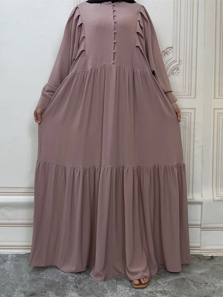 

Chiffon Solid Morocco Dress Muslim Women Abaya Prayer Front Button Long Robe India Abayas Dubai Turkey Longue Vestidos Largos