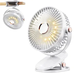 Compact 360° Rotatable Clip - On Desk Fan with Night Light & USB Rechargeable Battery (White)