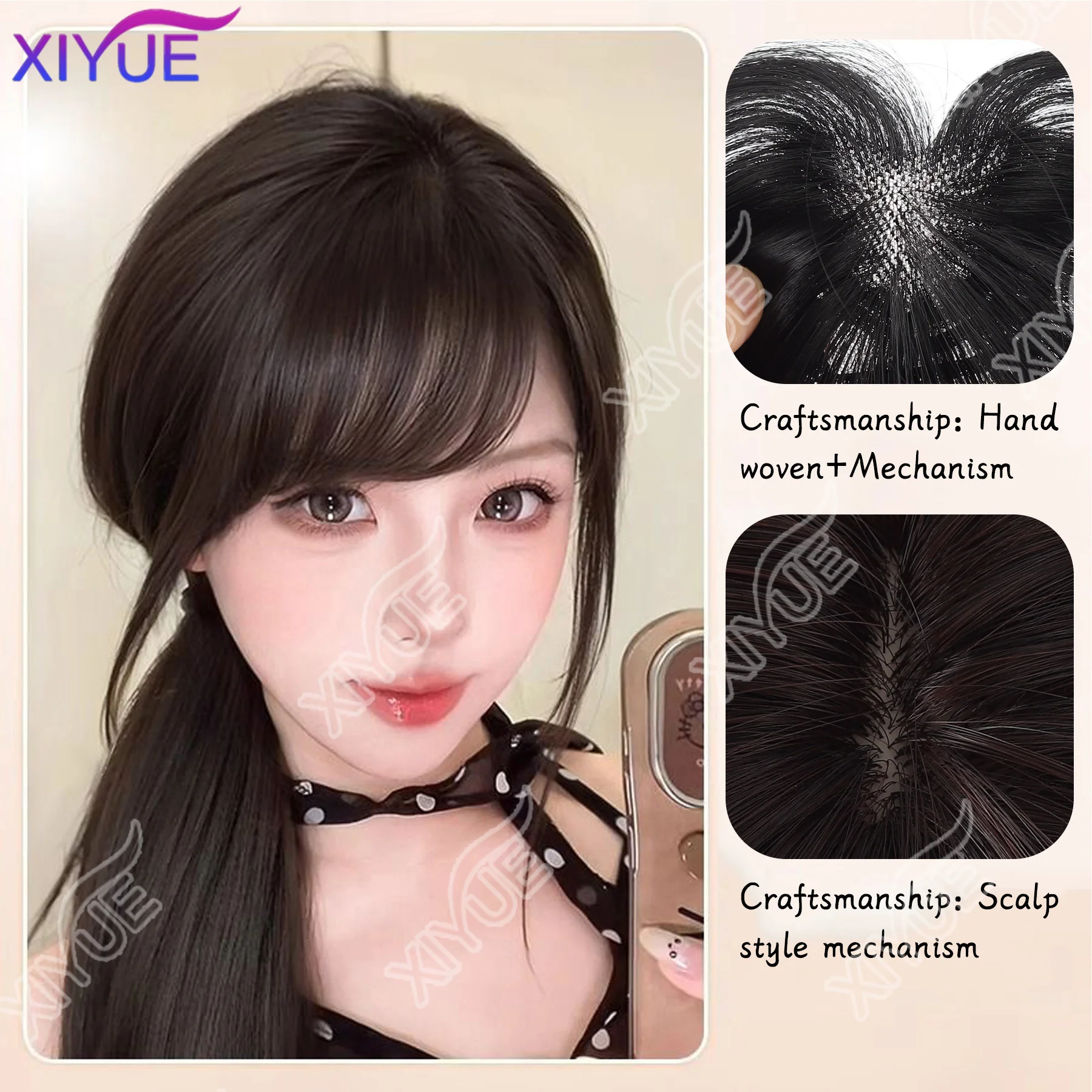XIYUE synthetic 3D Bangs Invisible Seamless Head Hair Air Bangs Head Overhead Natural Invisible Replacement Cover White Hair