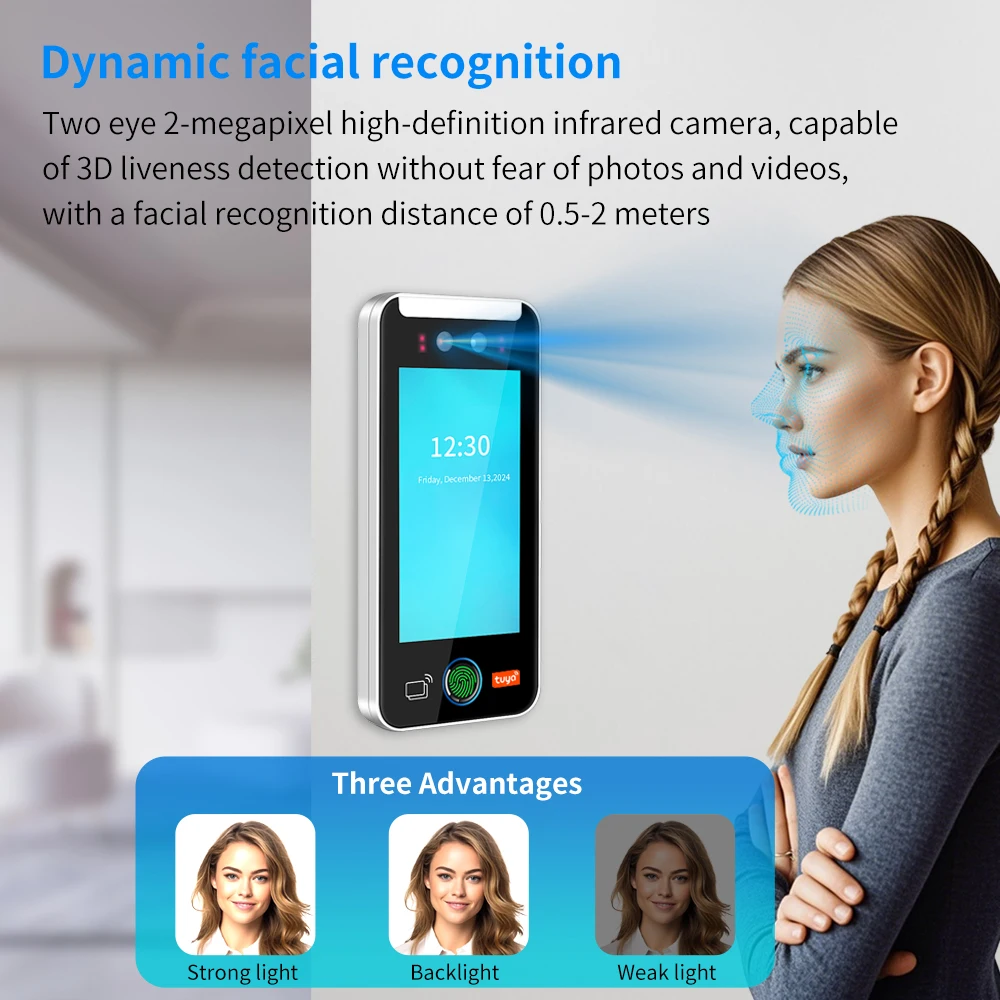 5000 User 5 Inch Touch Lcd 2MP Camera Biometric Face Recognition Wifi Access Control Employee Time Attendance Free Cloud API MQT face recognition access control