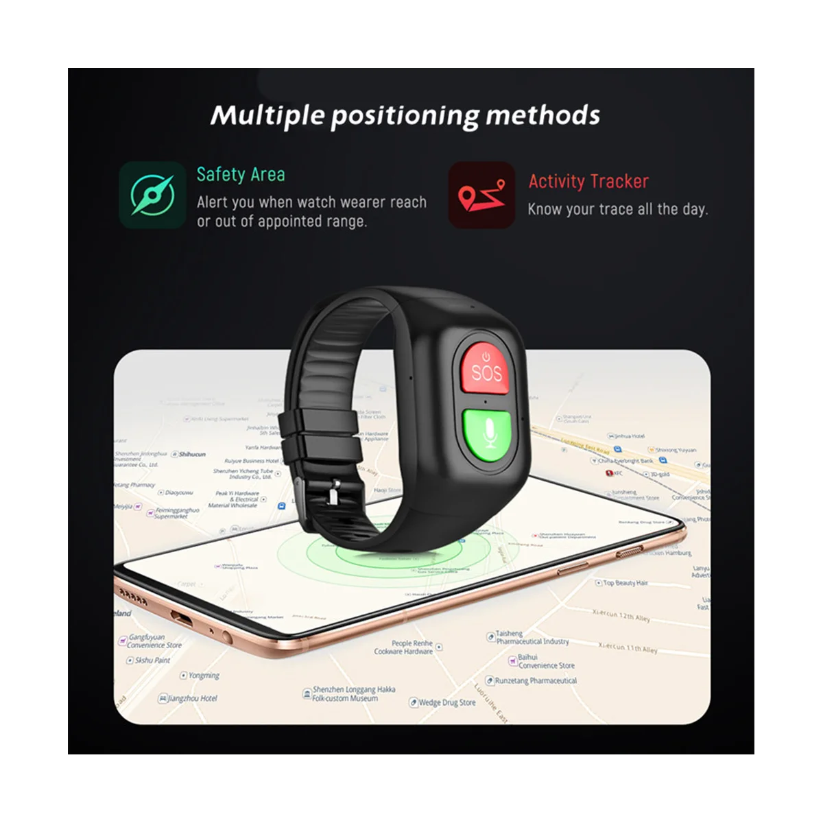 Elderly GPS Tracker 4G Phone Watch SOS One Key Call Anti-Wandering Tracker Sports Bracelet Heart Rate Blood Monitor