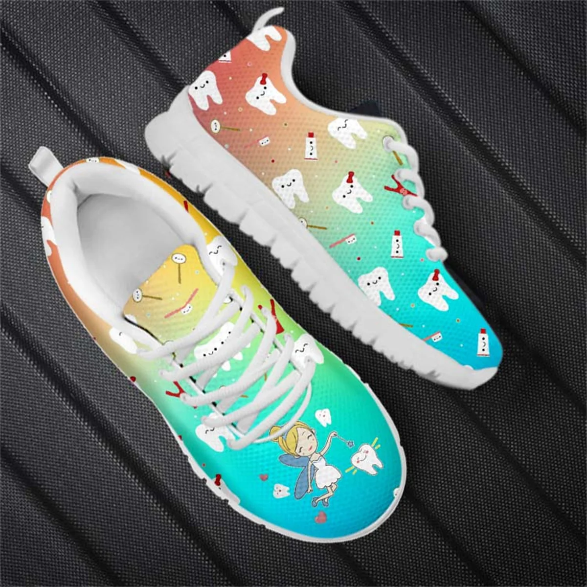

Kawaii Fairy Lace Up Flats Fun 3D Dentist/Teeth Print Women Autumn Outdoor Cozy Sneakers Chaussure Femme Lightweight Footwear