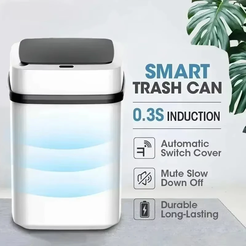 Kitchen Trash Bin 13L Bathroom Touch Trash Can In The Toilet Smart Garbage Bucket Waste Bins Dustbin Smart Can Kitchen trash can