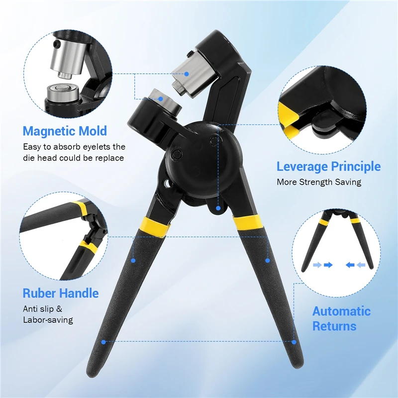5.5/8/10/12mm Grommet Handheld Hole Punch Tool Pliers with Eyelets Kit for Poster Leather Fabrics Tarp Canvas Tents Awning