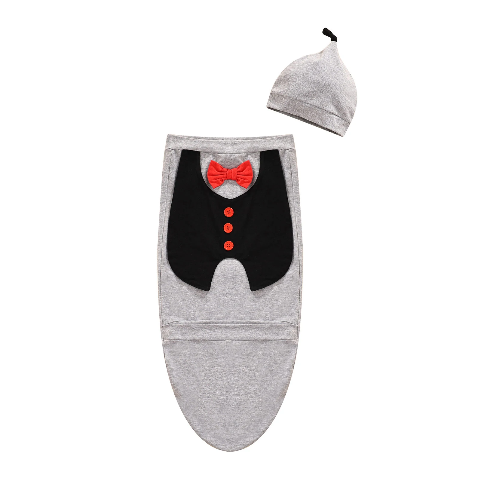 0-6M 2Pcs Sleepbag Newborn Boys Girls Gentlemen Casual Bowknot Button Down Sleeveless Sleepwear+Hat Nightwear Pajama