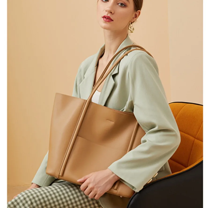 

Jenny&Dave 2024 French Leather Handbag Tote Bag Fashion Ladies Summer Portable Commuter Shoulder Bag Female Large Capacity