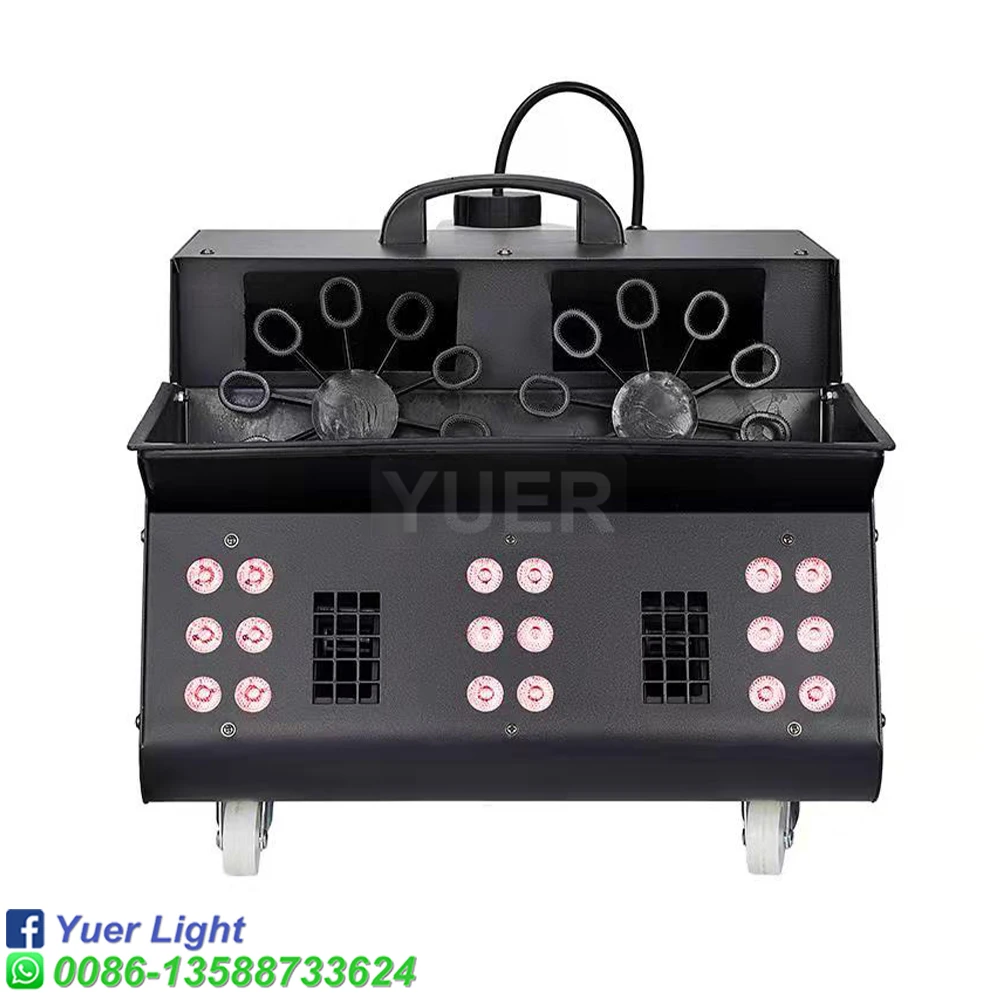 YUER-Fog Bubble Machine com controle remoto, Smoke Bubble Machine, RGB LED Lights, DJ Stage Effect, 2 Rodas, DMX512
