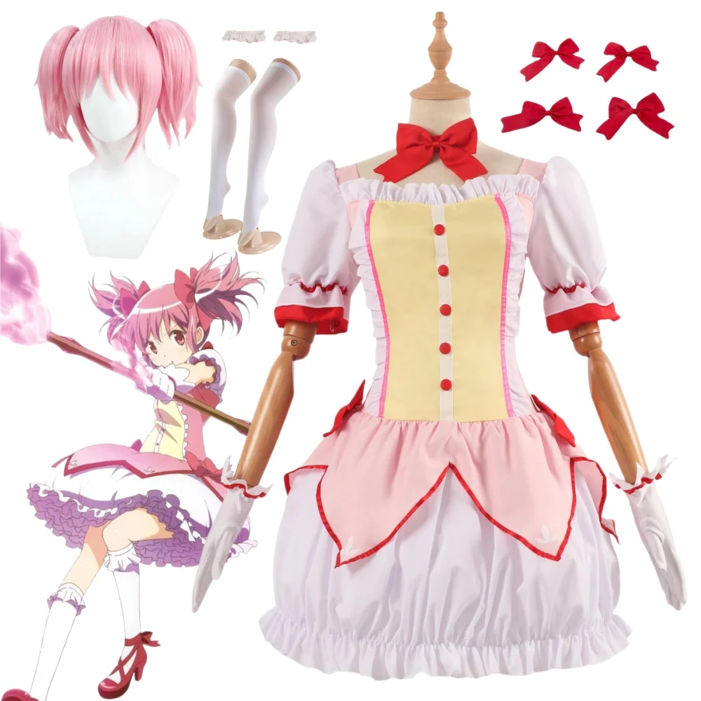 

Anime Puella Magi Madoka Magica Cosplay Kaname Madoka Costume Wig Magic Combat Suit Clothes Halloween Party Set Uniform