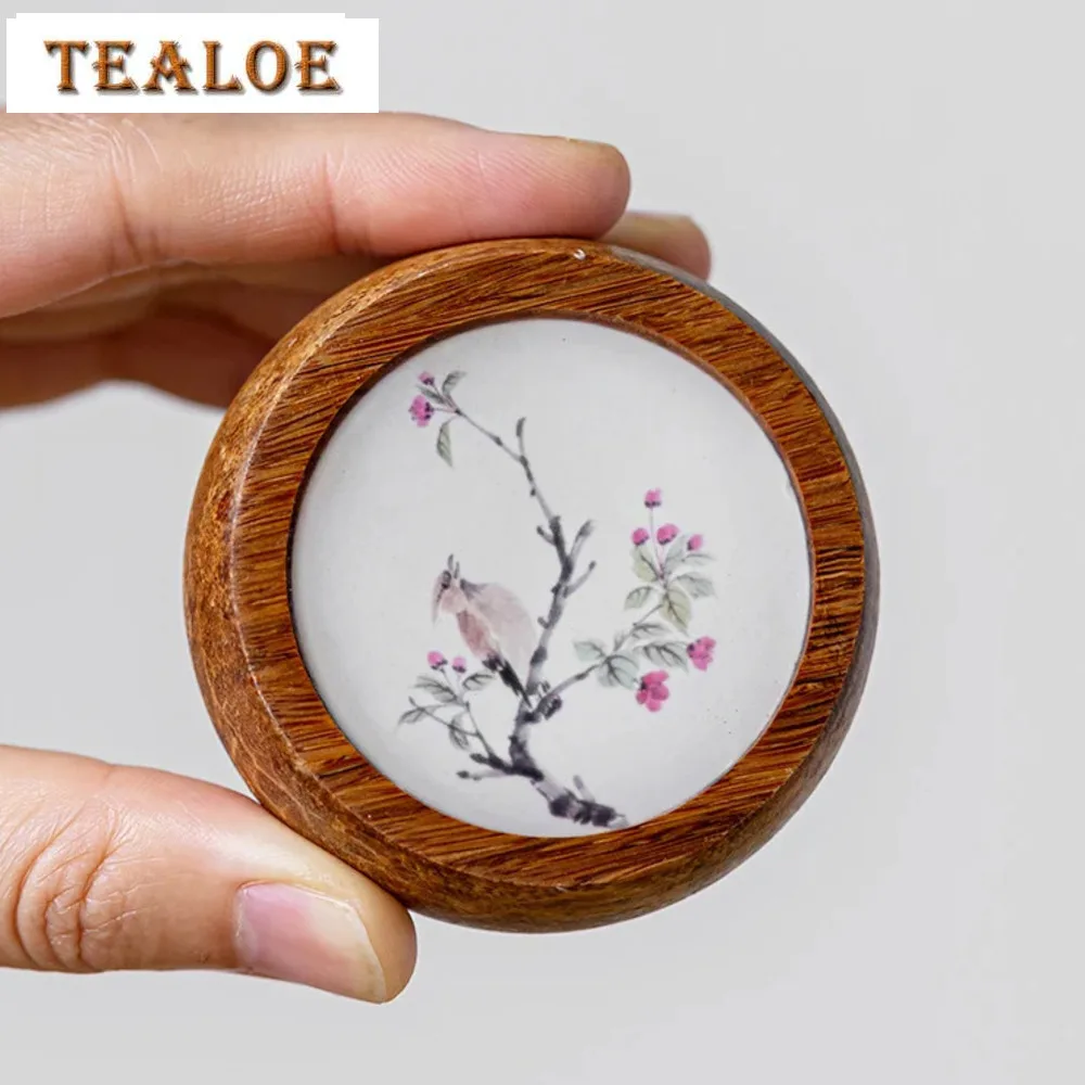 Chinese Flower Bird Heavy Bamboo Cover Holder Tea Pot Bowl Cover Lid Stand Frame Coaster Base Kung Fu Tea Ceremony Accessories