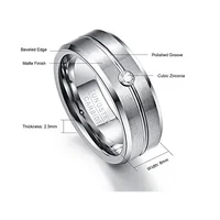 Nuncad Men's 8mm Tungsten Carbide Rings Cubic Zirconia Grooved Tungsten Wedding Band Rings Matte Finish Polished Beveled Edge 2