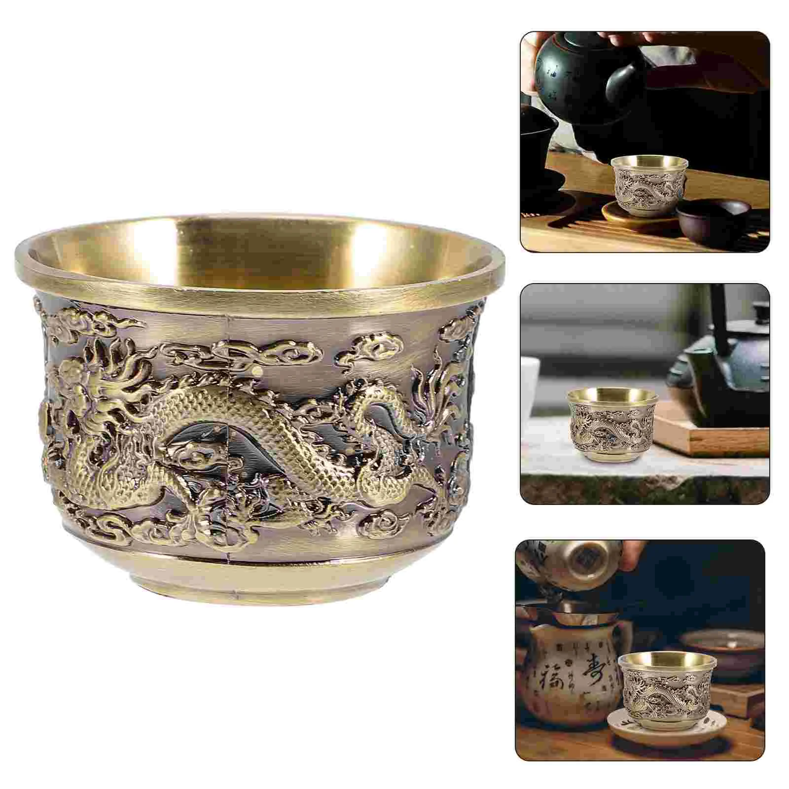 Zinc Alloy Bronze Dragon Phoenix Tea Cups Vintage Chinese Style Retro Teacup Reusable Drinkware Glass Kitchen Bar Home